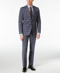 Ben Sherman Men's Slim-Fit Blue/Black Plaid Suit