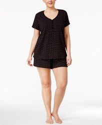 Charter Club Plus Size Top and Boxer Shorts Printed Cotton Knit Pajama Set, Only at Macy's
