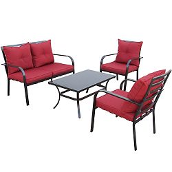 4pc Charcoal Black and Red Patio Conversation Set