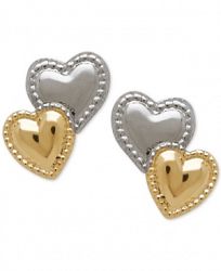 Children's Two-Tone Beaded Heart Stud Earrings in 14K Yellow Gold with Rhodium Plate