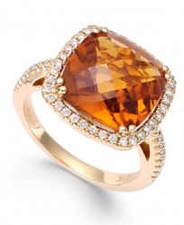 Citrine (6 ct. t. w. ) and Diamond (1/3 ct. t. w. ) Ring in 14k Gold