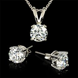 2-Piece Set: 3 Carat Total Weight CZ Necklace & Earrings - Necklace & Earrings / Clear