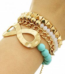 Gold/Plated Multi Stretch Bracelet Set - Green / Strech to fit all