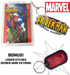 Spider-Man Mini Comic Book Key Chain and Laser Etched Key Chain : - Multi-Color
