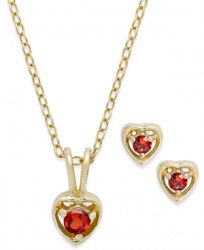 Children's 18k Gold over Sterling Silver Necklace and Earrings Set, January Birthstone Garnet Heart Pendant and Stud Earrings Set (1/4 ct. t. w. )