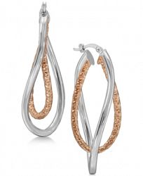 Two-Tone Swirl Hoop Earrings in Sterling Silver and 18k Rose Plating