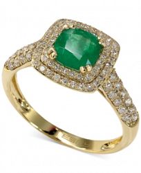 Emerald Envy by Effy Emerald (7/8 ct. t. w. ) and Diamond (1/2 ct. t. w. ) Cushion Ring in 14k Gold