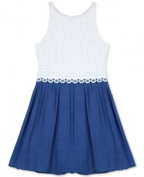 Bcx Crochet to Chambray A-Line Dress, Big Girls (7-16)