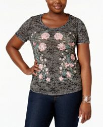 Inc International Concepts Plus Size Embellished Burnout T-Shirt, Created for Macy's
