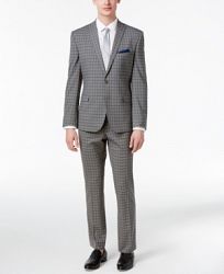 Nick Graham Men's Slim Fit Stretch Gray and Black Check Suit