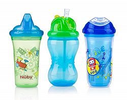 Nuby 3-Pack 3-Step Grow with Me Cup Combo, 9-12 Ounce, Colors May Vary
