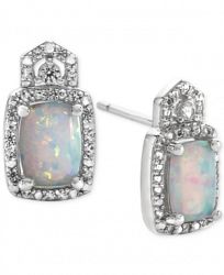 Lab-Created Opal (1 ct. t. w. ) and White Sapphire (1/5 ct. t. w. ) Stud Earrings in Sterling Silver