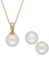 Akoya Cultured Pearl (6mm) Pendant Necklace and Matching Stud Earrings Set in 14k Gold
