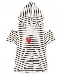 Monteau Stripe Cold-Shoulder Hoodie Shirt, Big Girls (7-16)