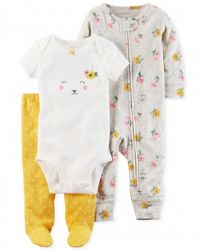 Carter's 3-Pc. Cotton Lamb Bodysuit, Coverall & Footed Pants Set, Baby Girls
