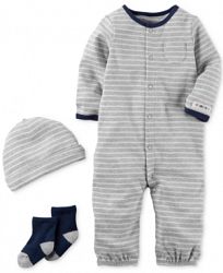 Carter's 3-Pc. Cotton Striped Hat, Coverall & Socks Set, Baby Boys