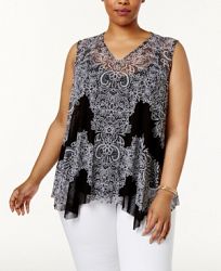 Inc International Concepts Plus Size Lace-Print Layered Top, Created for Macy's