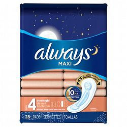 Always Maxi Size 4 Overnight Pads Without Wings, Unscented