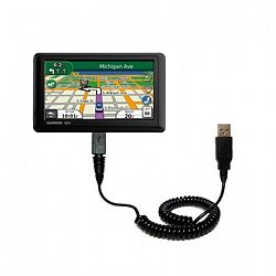 Unique Gomadic Coiled USB Charge and Data Sync cable for the Garmin Nuvi 1490T – Charging and HotSync functions with one cable. Built with TipExchange