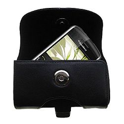 Gomadic Brand Horizontal Black Leather Carrying Case for the Blackberry 9300 with Integrated Belt Loop and Optional Belt Clip