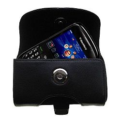 Belt Mounted Leather Case Custom Designed for the Blackberry 8530 - Black Color with Removable Clip by Gomadic