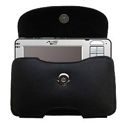 Designer Gomadic Black Leather Mio 169 Belt Carrying Case – Includes Optional Belt Loop and Removable Clip