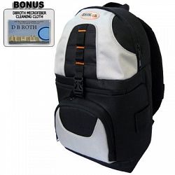 Deluxe Digital SLR Camera/Camcorder Sling Backpack (Black/Silver) For The Olympus E-600 SLR Digital Camera