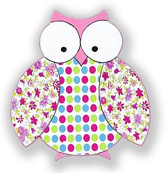Stupell Industries The Kids Room Whimsical Die Cut Wall Plaque, Pink Green and Blue Polka Dot Owl