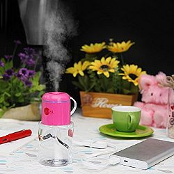 ABSL Portable Humidifier with USB for mist moisturizing car, office, desk, room, travel (Pink)