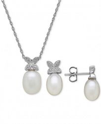 Cultured Freshwater Pearl & Diamond Accent Jewelry Set in Sterling Silver