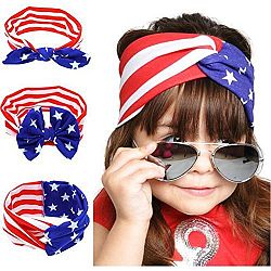 Joyci 3 Pcs American Independence Day Patriotic Newborn Head Band Baby Girls Hair Hoop Bowknot Hair Pin (02)
