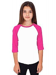 Kids 3/4 Raglan Sleeves T shirts Child Youth Slim Fit T-shirts HB (X-Small (2-3 Year), White / Pink)