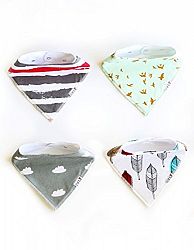 Baby Bandana Bibs For Drooling And Teething, 100% Cotton, Absorbent Fleece Backing, Adjustable Snaps, Cute 4 Pack Gift Set For Boys and Girls … (Pack of 4, Green and Gray)