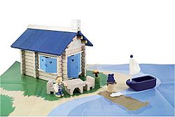 Jeujura Wooden Construction Fisherman's Cottage Toy In Suitcase (135 Pieces)