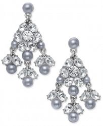 Charter Club Silver-Tone Pave & Gray Imitation Pearl Chandelier Earrings, Only at Macy's