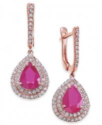 Certified Ruby (5 ct. t. w. ) & White Sapphire (1 ct. t. w. ) Drop Earrings in 14k Rose Gold, Created for Macy's