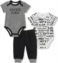 Calvin Klein Baby Boys' 3 Pieces Bodysuit Pant Set, Black/White, 12M