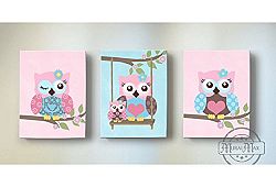 MuralMax - Owls Swinging From A Branch - Canvas Decor -The Owl Collection - Size - 24 x 30