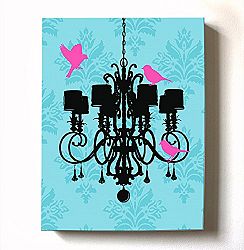 Modern Paris Shabby Chic Chandelier - Paisley & Lovebirds Stretched Canvas Nursery Decor - Wall Art That Makes a Memorable Baby Gift - High Quality 100% Wooden Frame Construction - Ready To Hang 12X16