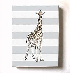 Modern Stretched Canvas Giraffe Nursery Decor - Adorable & Unique Striped Animal Safari Wall Art Design - Memorable Baby Gift Idea - High Quality 100% Wooden Frame Construction - Ready To Hang 20X24