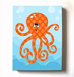 Under The Sea Ocean Theme - Stretched Canvas Nursery Wall Art Decor - Adorable Octopus Design That Makes a Memorable Baby Gift Idea - High Quality 100% Wooden Frame Construction - Ready To Hang 11X14
