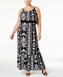 Inc International Concepts Plus Size Ikat-Print Fringe Maxi Dress, Created for Macy's