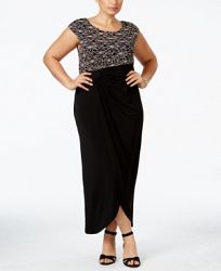 Connected Plus Size Sequined Lace Faux-Wrap Gown