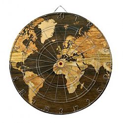 Wooden World Map Dartboard With Darts