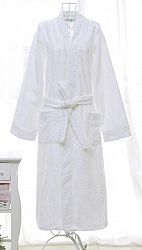 Natural Cotton with Geometric Pattern Bath Robe - White / XXL
