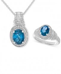 London Blue Topaz (3 ct. t. w. ) & Diamond Accent Pendant Necklace and Matching Ring Set in Sterling Silver