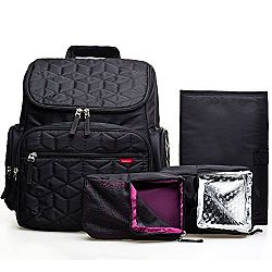 Bebamour Nylon Fabric Waterproof Diaper Bag High Quality Nappy Bag Backpacks, 4 pcs, Black