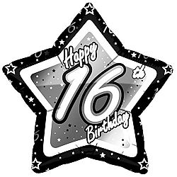 Creative Party Happy 16th Birthday Black/Silver Star Balloon (18in) (Black/Silver)