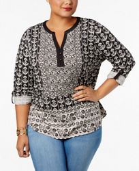 Style & Co Plus Size Mixed-Print Top, Created for Macy's