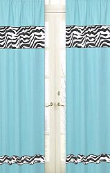 Turquoise Funky Zebra Zebra Window Treatment Panels - Set of 2